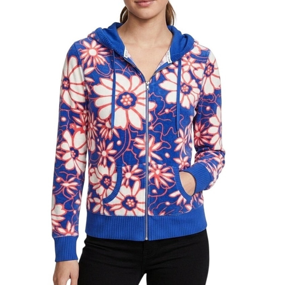 Victoria's‎ Secret Spring 2013 Blue Pink Floral Terry Zip Front Hoodie Size M